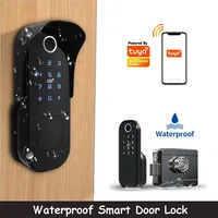 No Wiring Waterproof Tuya Wifi Smart Lock Digital Code IC Card TTLock App Fingerprint Rim Lock For Home Wooden Metal Gate Door