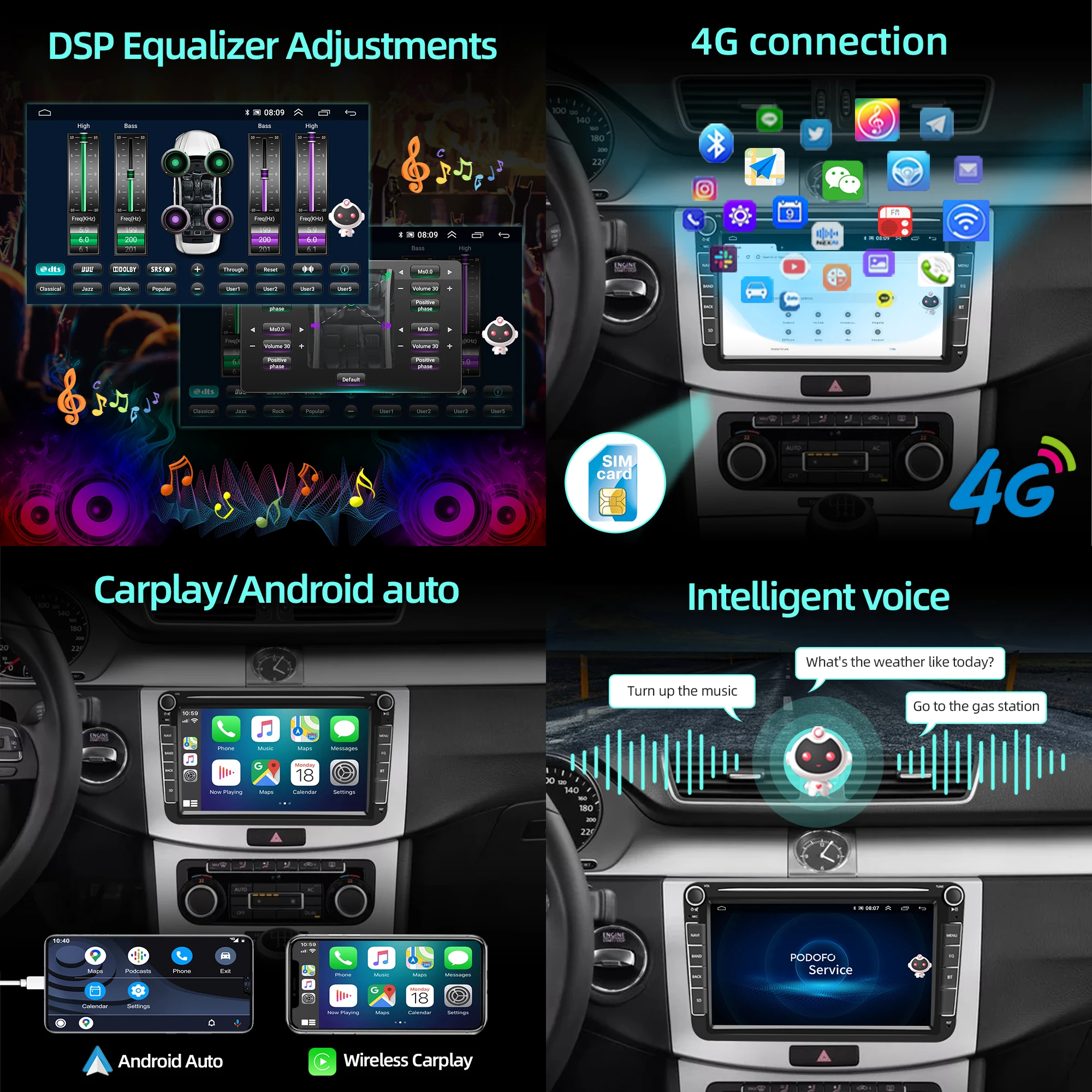 LeeKooLuu 2 Din Android Car Radio GPS Multimedia Player Carplay for VW Volkswagen Passat B7 B6 Golf 5 6 Touran Polo Tiguan Jetta