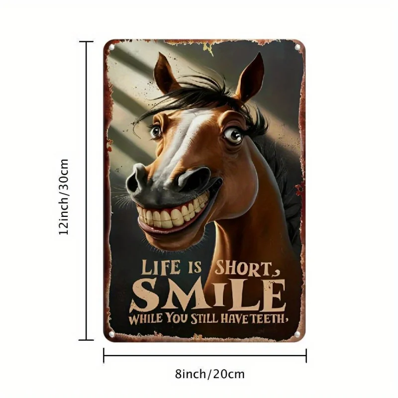 علامة معدنية مضحكة على الطراز القديم - "الحياة قصيرة، استمتع بالضحك إلى الأكمل" - ديكورات متينة للتعليق على الحائط #2