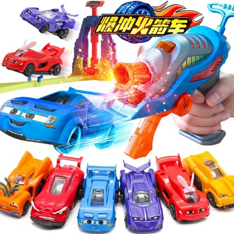 New urling Burst Speed Blasting Rocket Pull Back pistola inerziale e combinazione di auto lancia motore ad alta velocità Track Car giocattolo per bambini