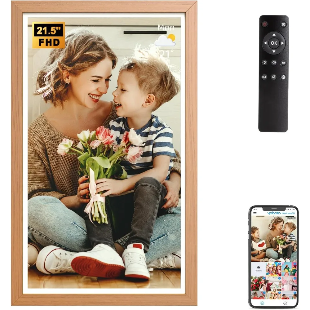 إطار صورة رقمي كبير عالي الجودة مقاس 21.5 بوصة، إطار صور واي فاي، إطار صور رقمي 1920*1080 IPS FHD، 32 جيجابايت، مثبت على الحائط