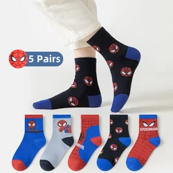 5 Pairs Children Socks Spiderman Anime Kids Boys Tube Socks Cartoon Baby Summer Spring Breathable Casual Soft Mesh Socks 1-12Y