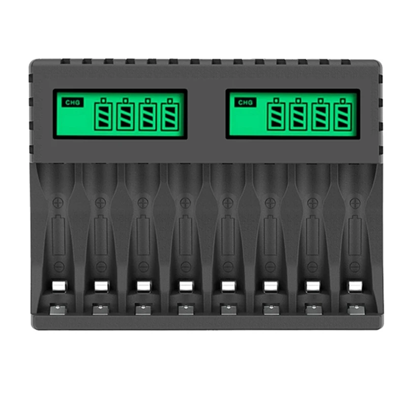 

2025 New-5X Battery Charger LCD Display Smart Intelligent 8-Slot Chargers For AA/AAA Nicd Nimh Rechargeable Batteries AA AAA