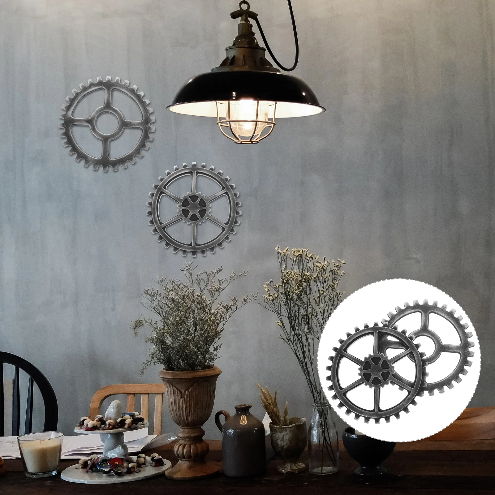 

2pcs Gear Wall Decor Wooden Industrial Style Black Color Vintage Accessories Hanging Decoration for Home Coffee Shop