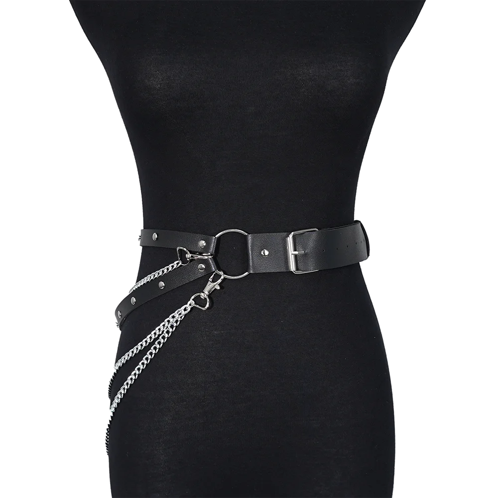 PU レザーチェーンベルト女性のためのファッション女性チェーンハーネスベルトアクセサリーパーティーデート用