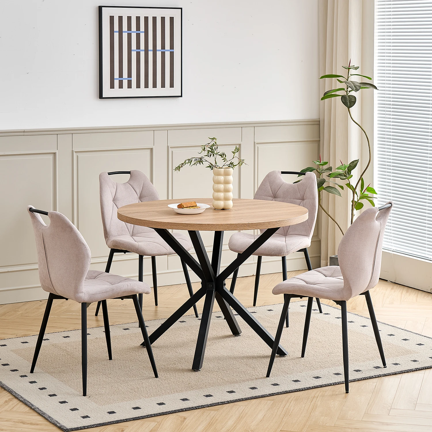 EGOONM 4PCS Sillas de comedor tapizadas de estilo nórdico, sillas ergonómicas de ocio para oficina en casa, patas de metal negro, beige - details 0