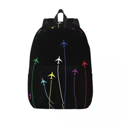 Aeroplani arcobaleno che volano su Eachother zaini di tela resistente all'acqua School College Aviation Fighter Pilot Bag stampa Bookbags