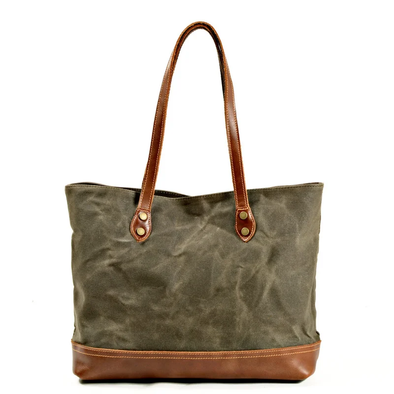 Canvas with genuine leather women's bag 5 colors hand-held shopping bag solid color - crossbody tote bag casual bag handbag