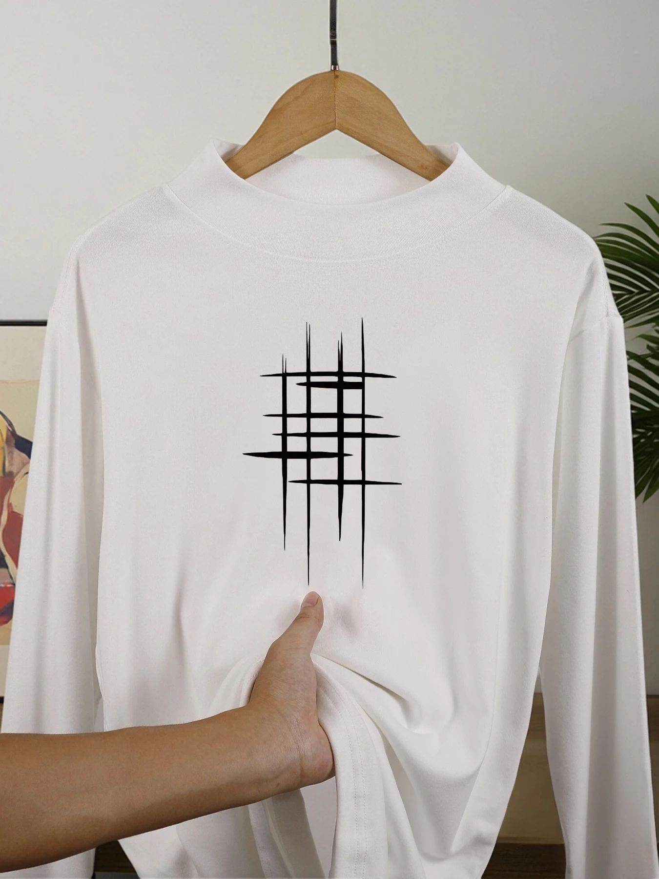 الإبداع خط الرسم المطبوعة الرجال السترة الخريف الشتاء قميص طويل الأكمام المخملية الصوف قاع ملابس داخلية الرياضة الدافئة #1