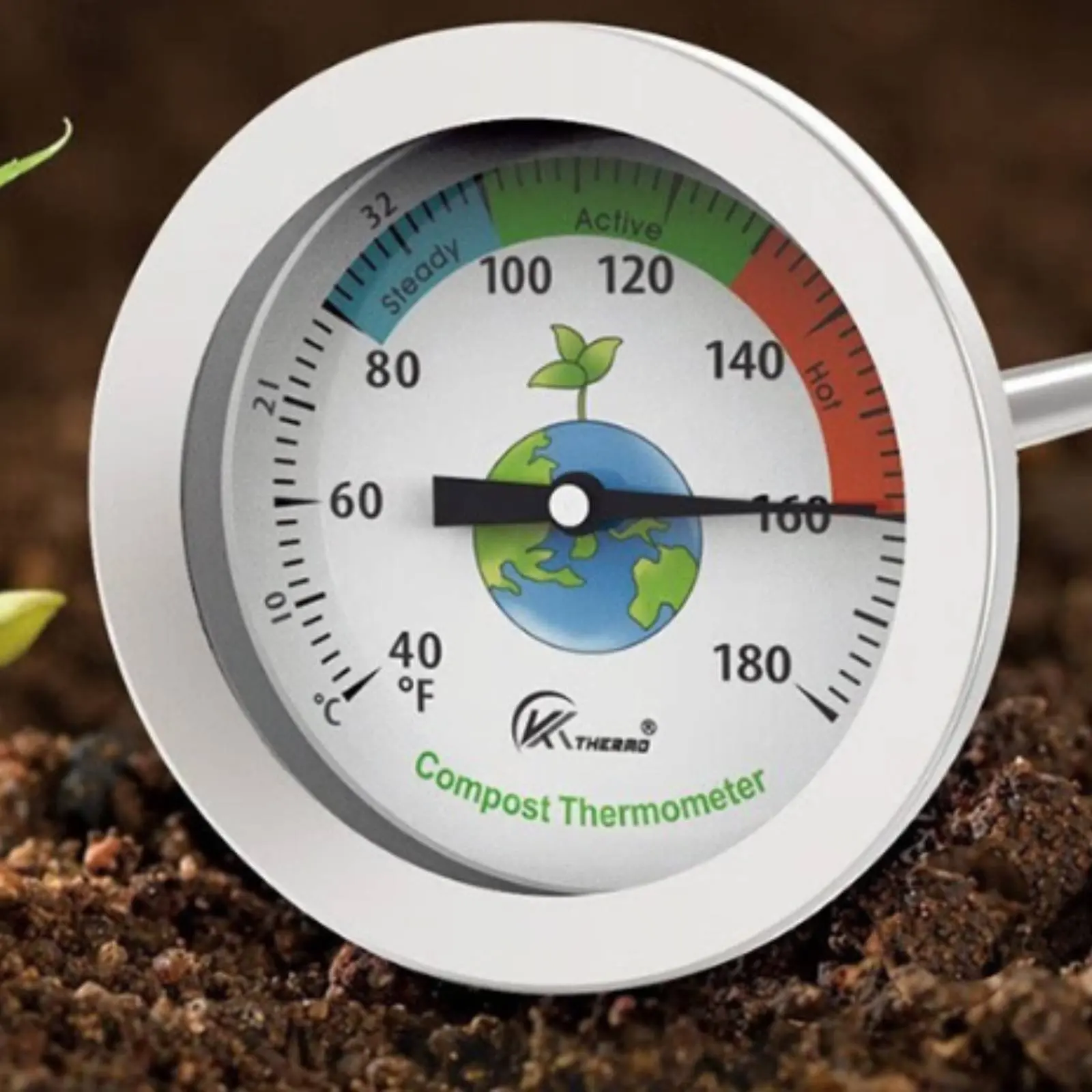 Long Rod Compost Thermometer Easy to Read Display 50cm Mechanical Garden Thermometer Stainless Steel Temperature Rod Waterproof