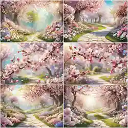 MOON.QG Pink Sakura Flower Blossom Spring Backdrop Fairy Floral Enchanted Garden Birthday Background Photography Shooting Props