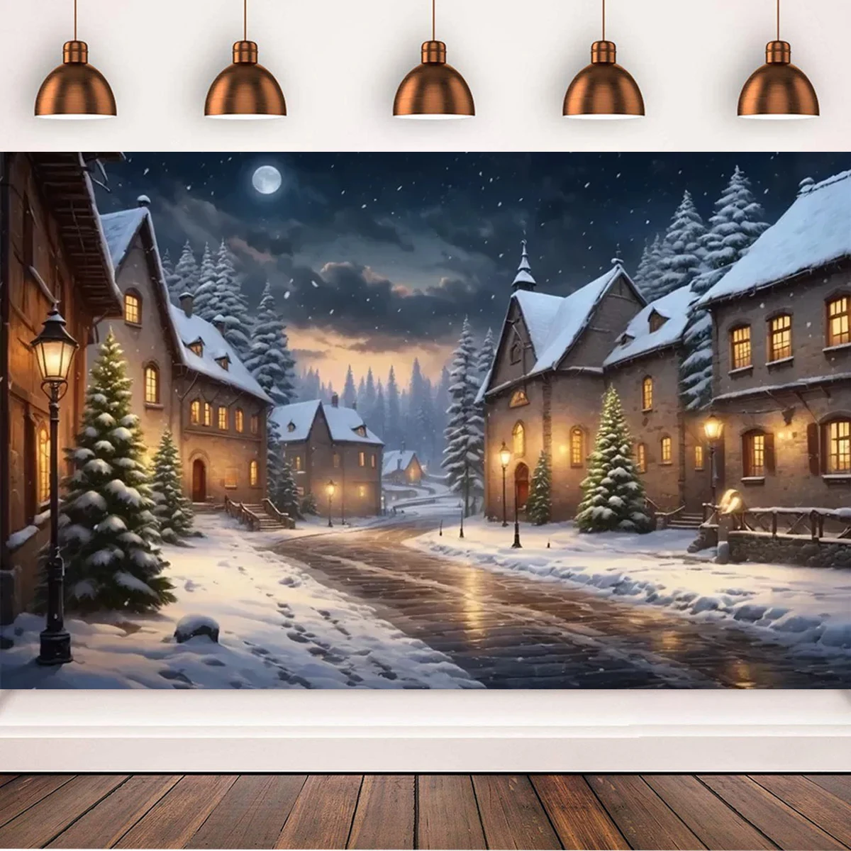 Winter Christmas Village Backdrop Snow Mountain White New Year Customized Christmas Background  Banner Photography Studio Props