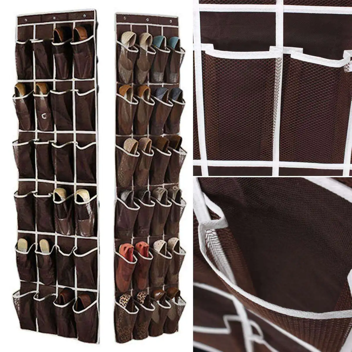 24 Pockets Space Door Hanging Shoes Organizer Mesh Storage Rack Closet Holder Storage Containers