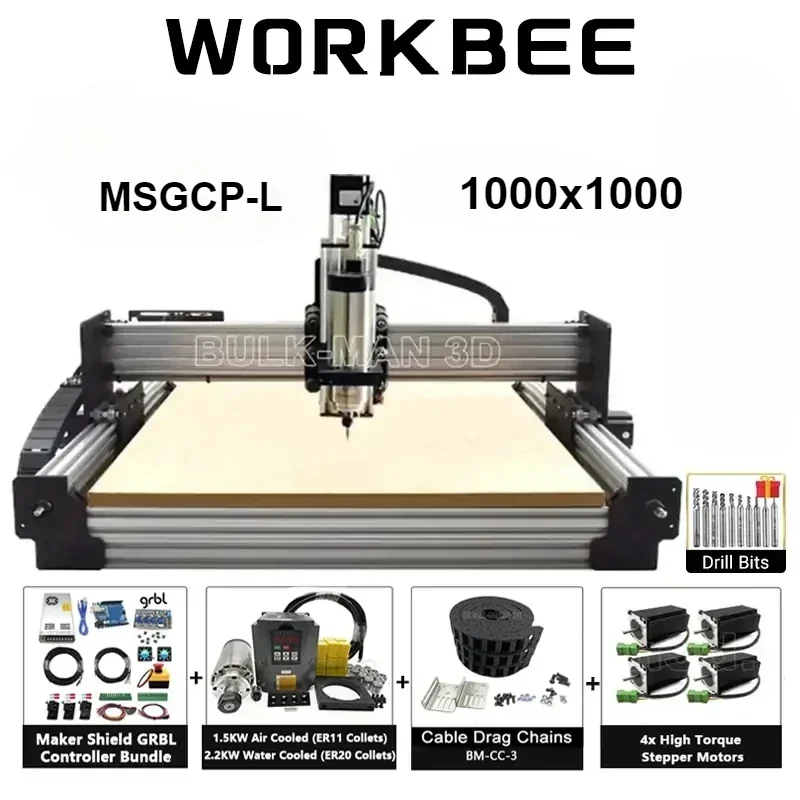 20%OFF BulkMan 3D Newest Silver 1000X1000mm WorkBee CNC Machine Complete Kit with Maker Shield GRBL Control CNC Milling Machine