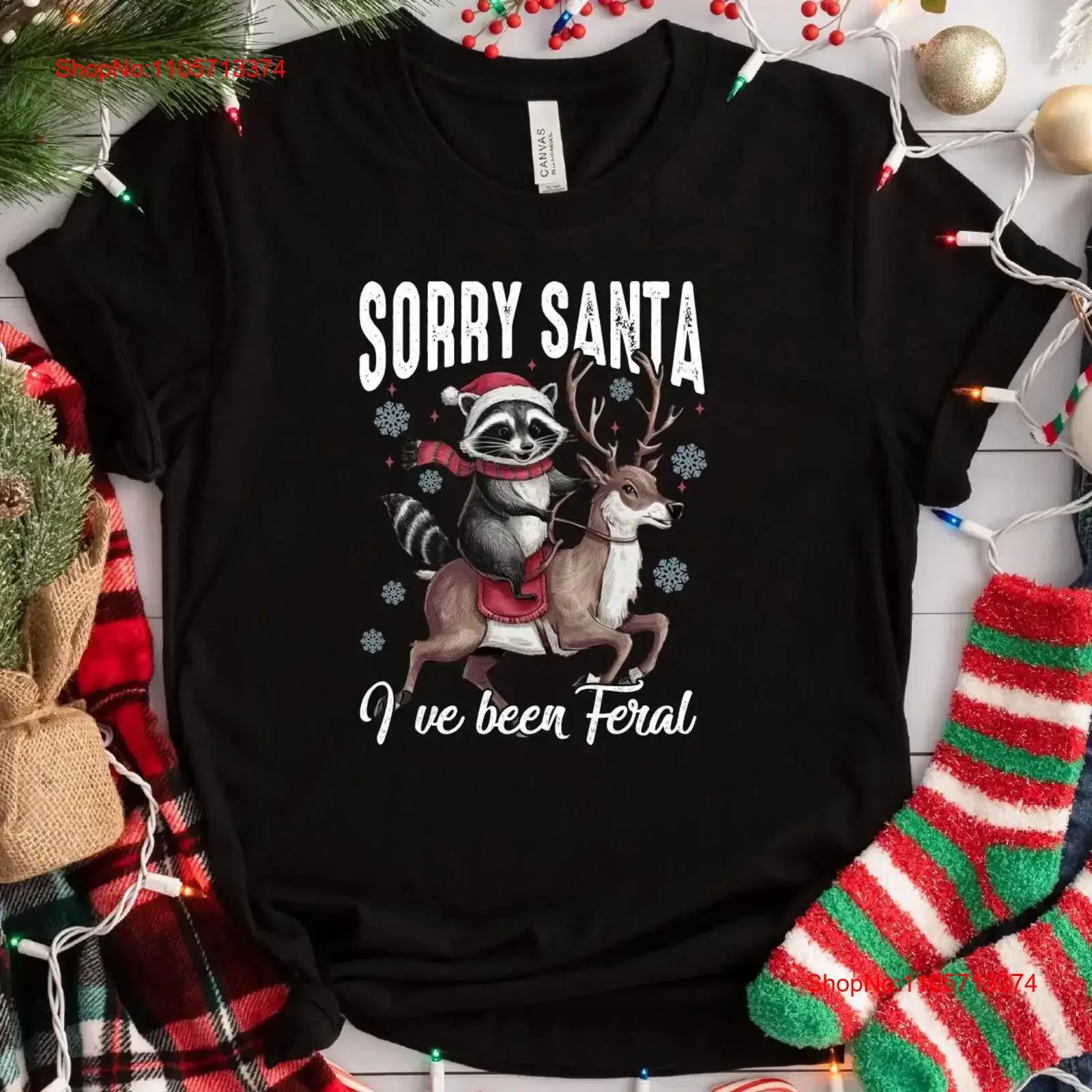 Sorry Santa I've Been Feral T Shirt Christmas Raccoon Funny Meme Retro vintage Washed Casual graphic Top For Everyday Wear