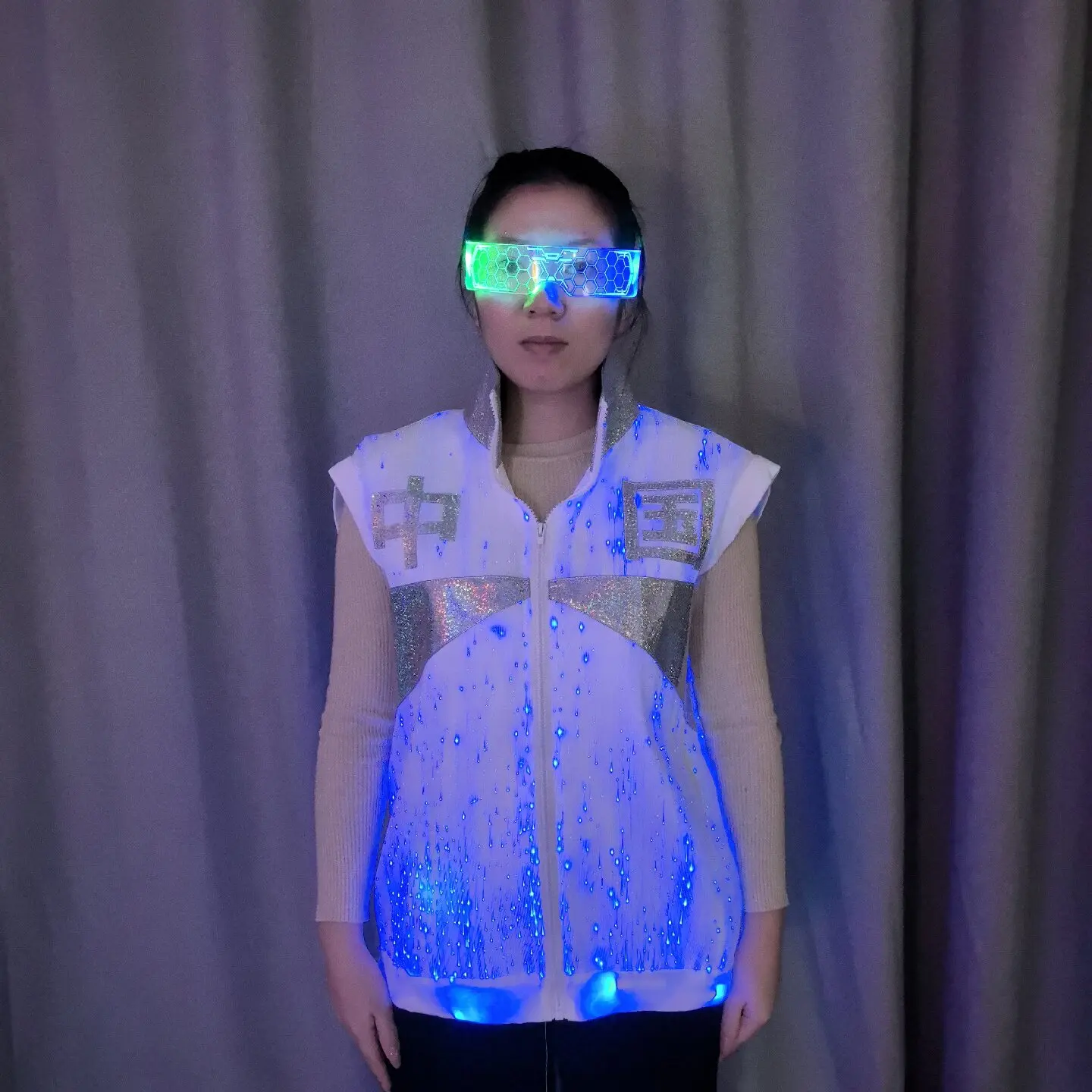 

Luminous LED Vest High Density Optical Fiber Glowing Fabric Bar KTV Alcohol Serving Atmosphere Props Men's Vest Long Pants