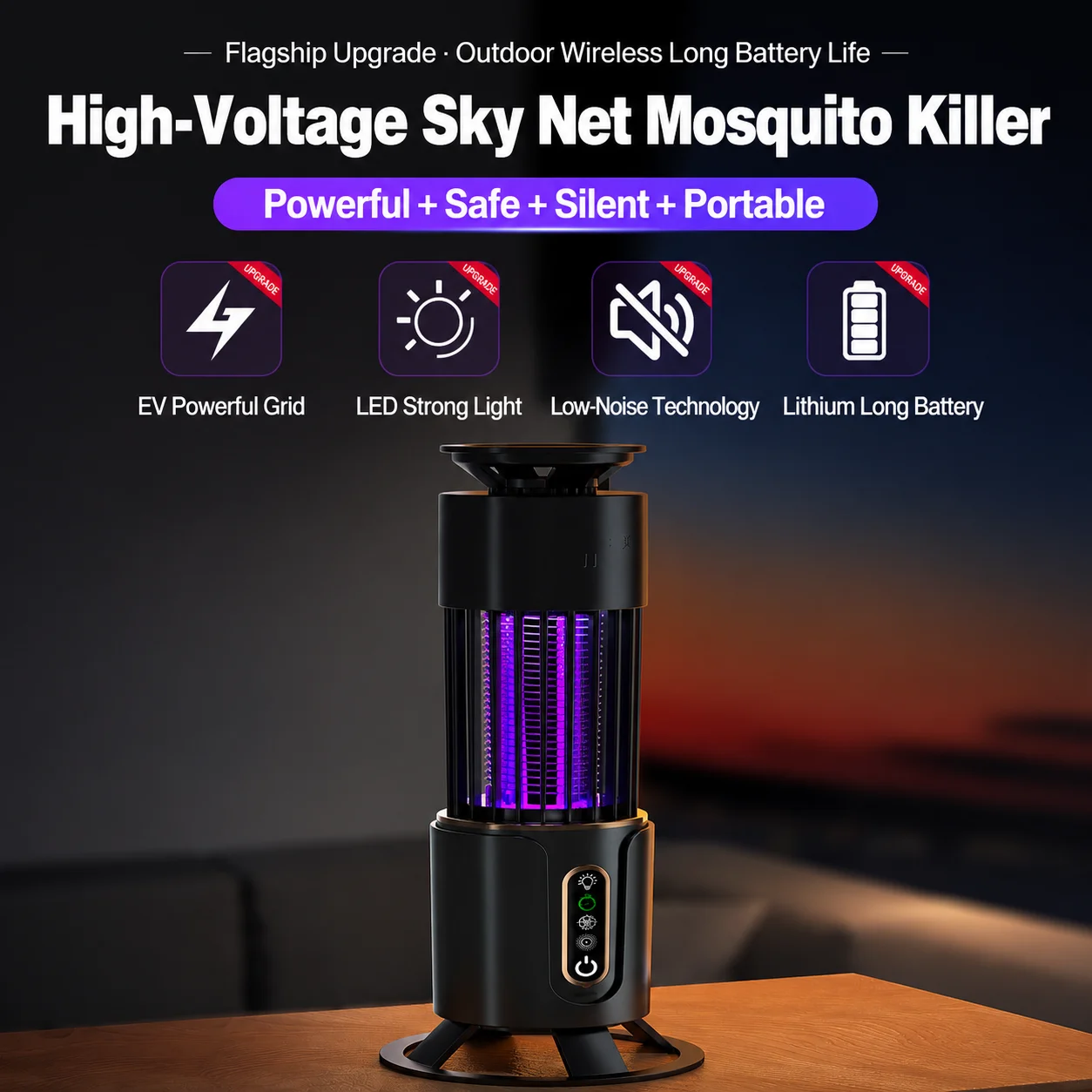 2000V Electric Mosquito Killer Lamp Rechargeable 365nm UV Light 3 Timing Modes Physical Mosquito Zapper For Home Indoor Outdoor