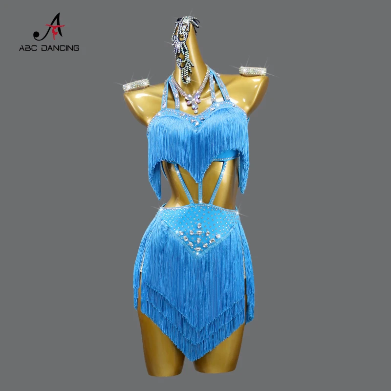 Traje de baile latino de competición para mujer, ropa de práctica de salón, falda de línea, traje de escenario de graduación, borla de fiesta, Samba, deporte para niñas