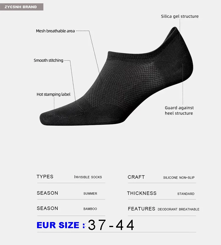 5/10 Paar Bambusfasersocken, Sommer, unsichtbare Socken, kurze Strümpfe, Netzsocken, atmungsaktive und lässige Bootssocken, Größe 37–44 – Detail 5