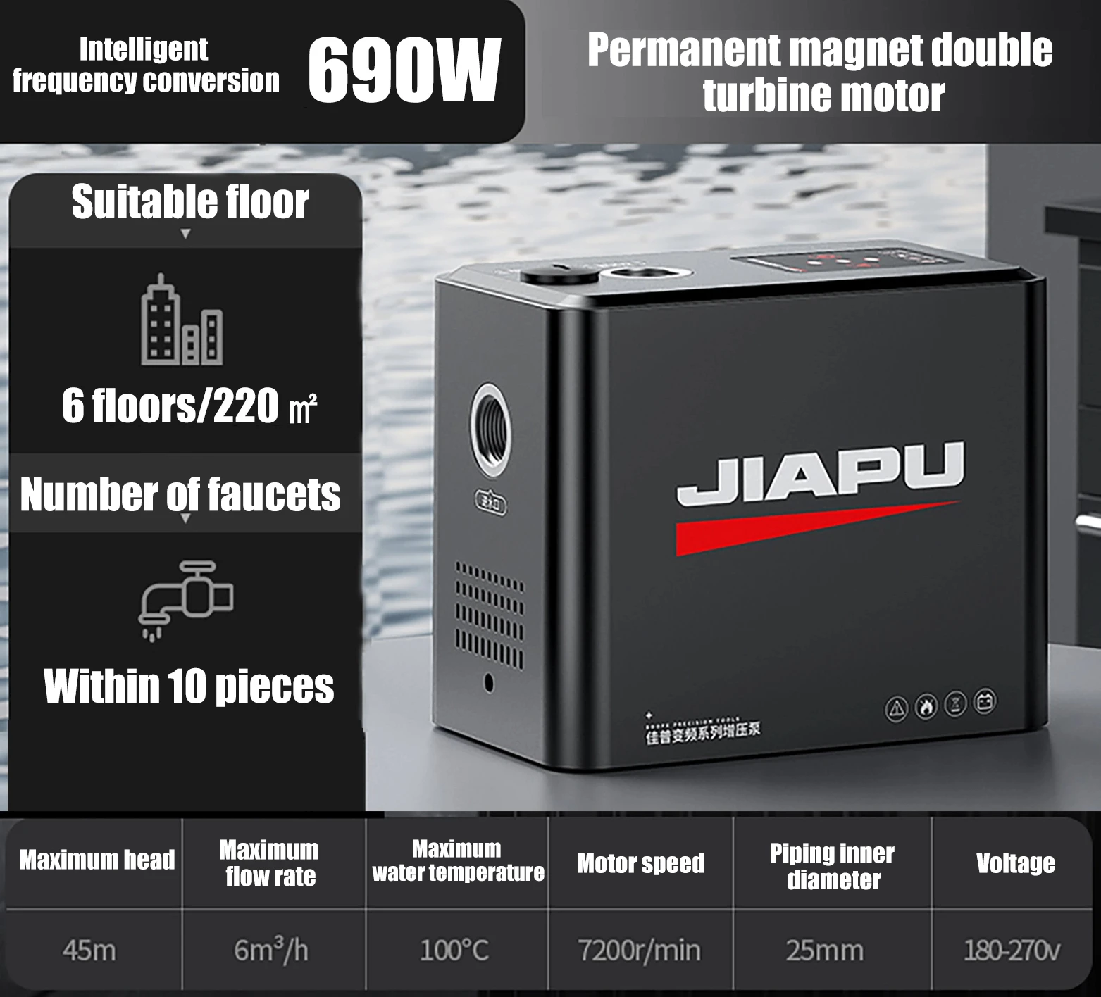 

JPZN-690 Variable frequency constant pressure booster pump household quiet self-priming pump automatic tap water
