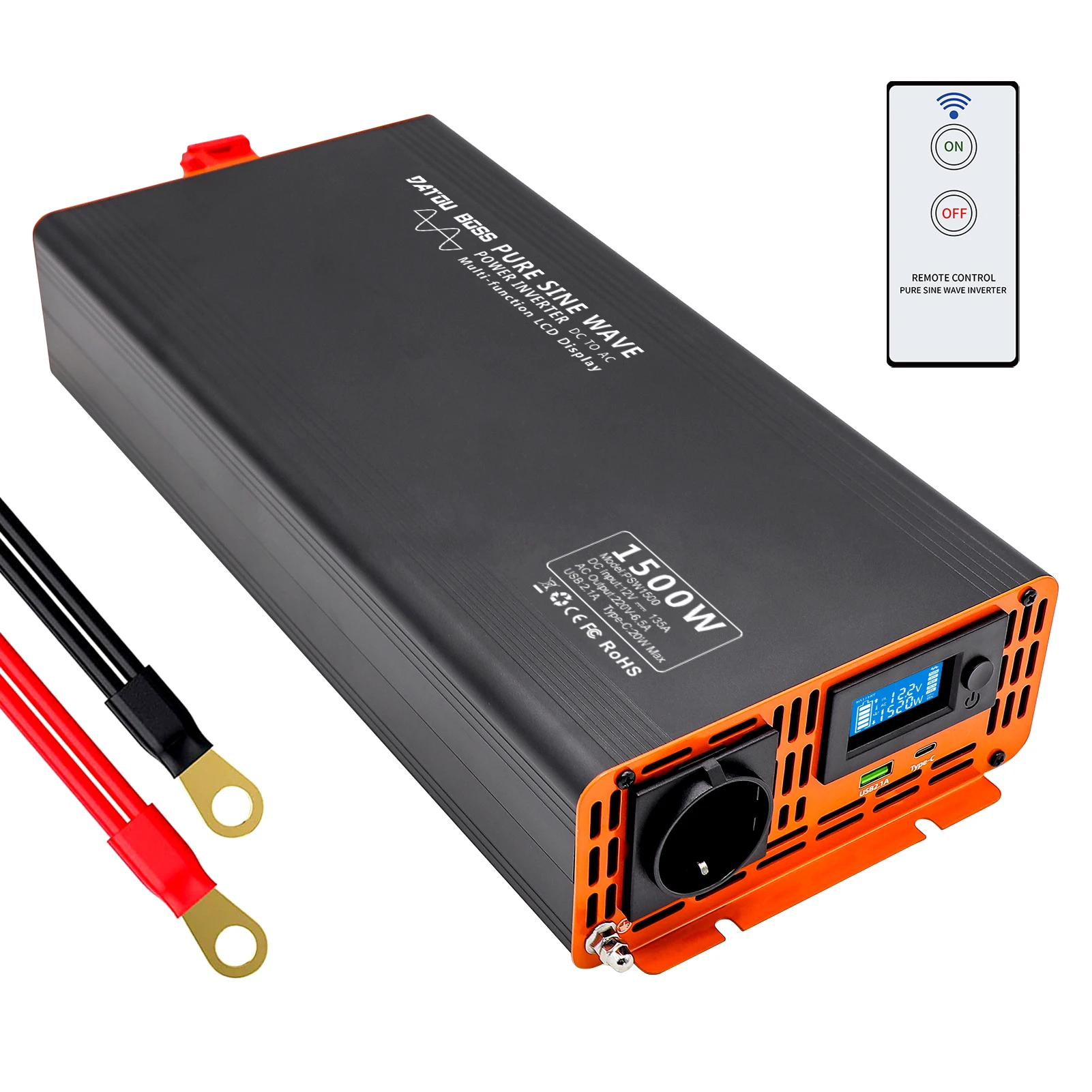 

DATOUBOSS EU Germany 1.5KW 1500W DC AC Car Home Inverter 12 Volt 230V Single Fhase 50Hz Pure Sine Sine Inverters Converters