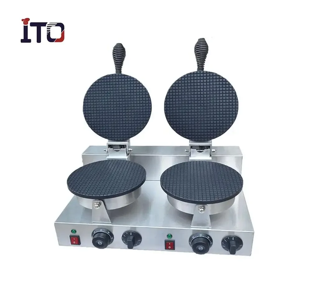 Commercial Automatic Double Mini Ice Cream Waffle Cone Maker Rolling Making Machine Baker