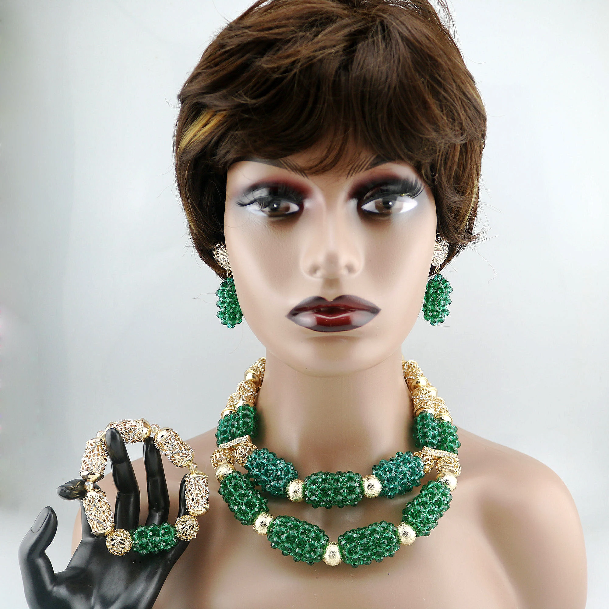 

New Nigeria Wedding Natural White Crystal Bead African Bride Necklace Jewelry Set Wedding Dress Accessories XK - 0091784