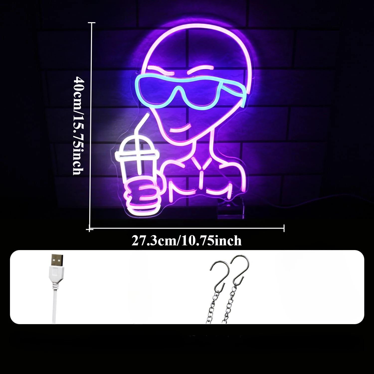 Alien Drink Neon Sign LED Neon Light Sign Dimmable for Bedroom Coffee Bar Man Cave Game Room Shop Decor Birthday Party Gifts