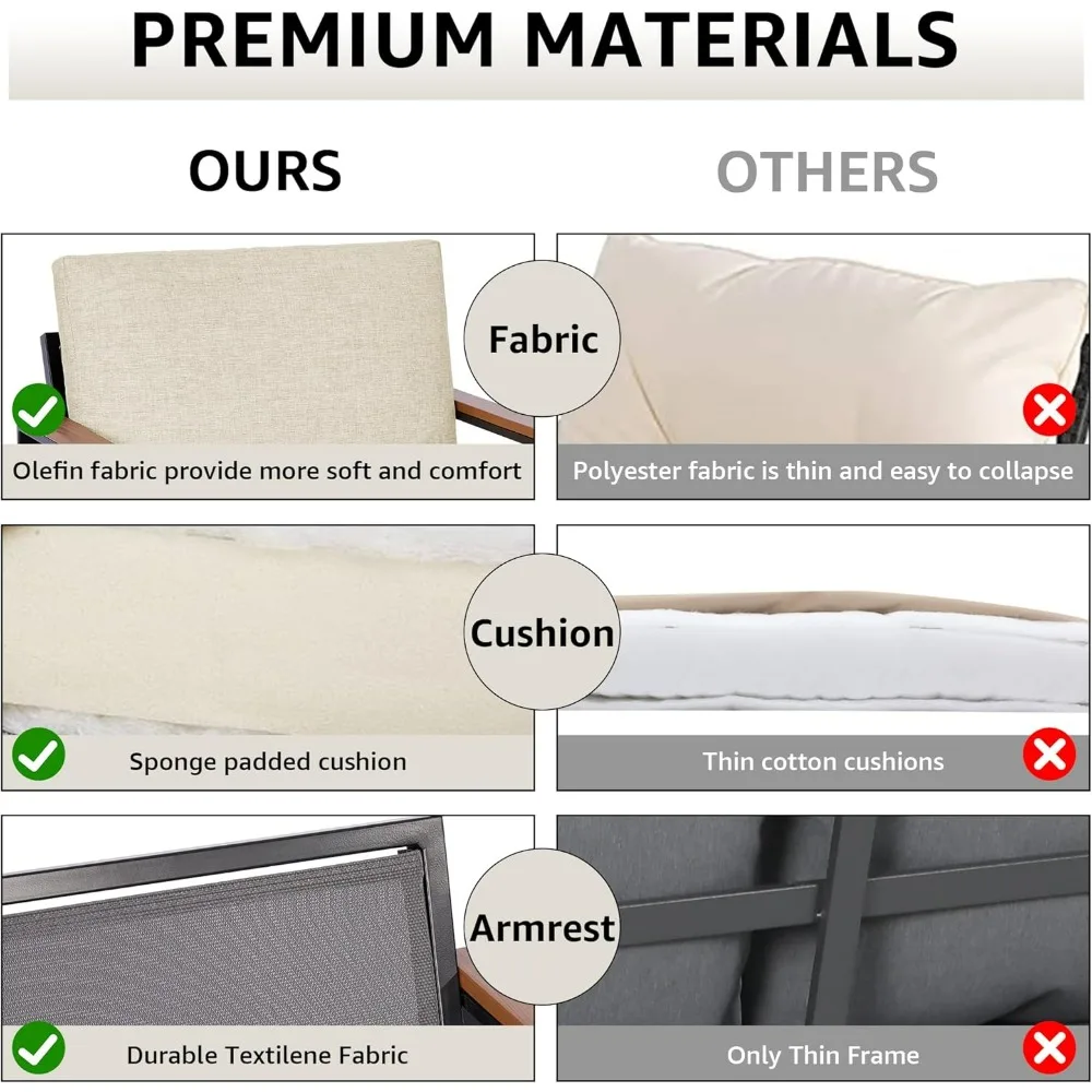 4 قطع مجموعات أثاث الفناء، مجموعات أثاث الفناء المعدنية في الهواء الطلق، مجموعة محادثة الفناء المقسمة في الهواء الطلق، ذراع خشبي مضاد للحرق #3