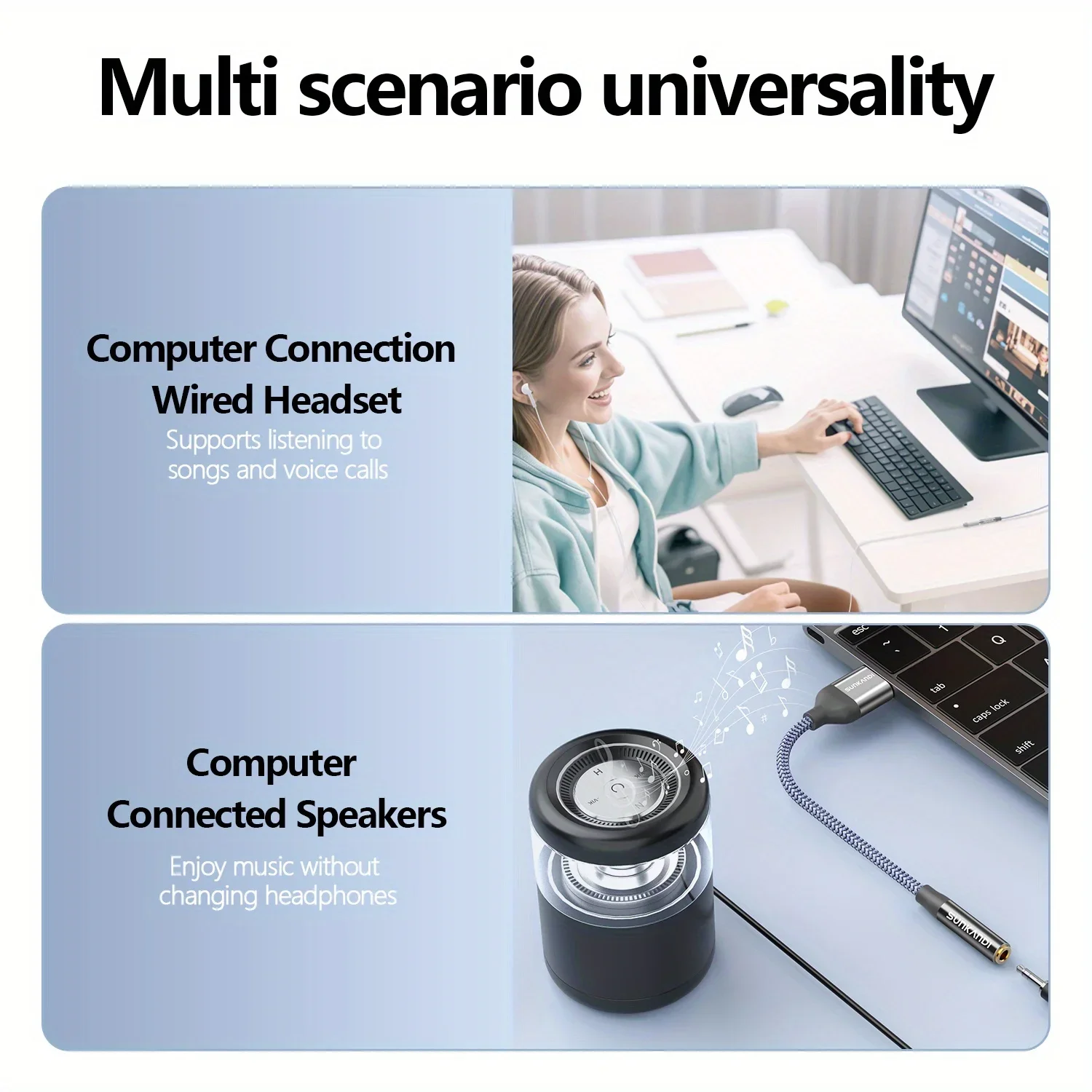 SUNKANDI USB to 3.5mm Audio Jack Adapter, External Sound Card Converter for PC, Laptop, Mac, Desktops,  PS4 and More Device view 5