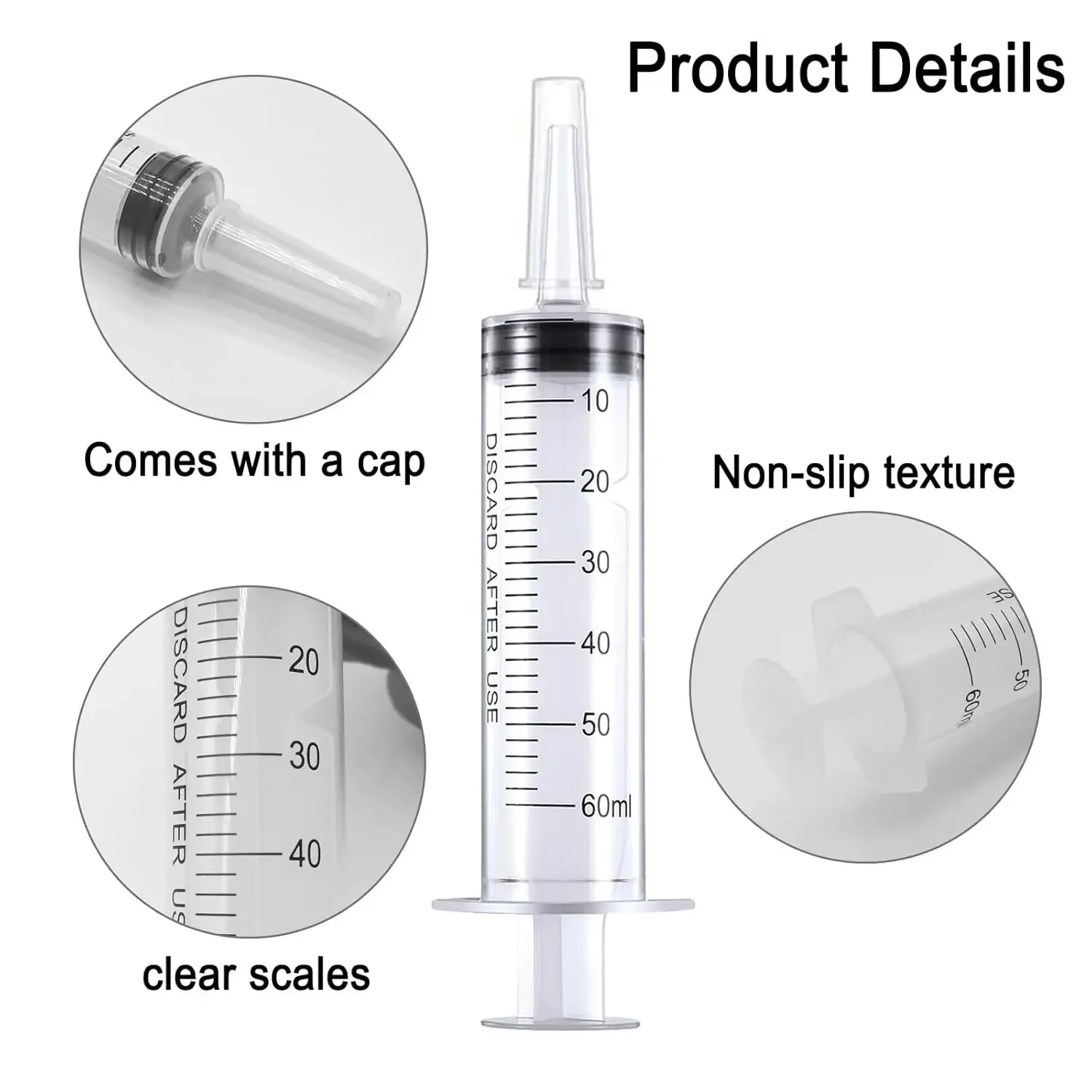 60ml Syringe With 1m Hose Plastic Syringe Pet Feeding Syringe with Lid Measuring Syringe for Lab, Dispensing, Watering Pumping