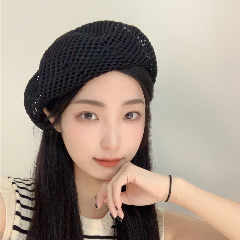 2023 New Berets for Women Summer Thin Hollow Breathable Sweet Versatile Retro Temperament Elegant Ins Fashion Painter Beret Hats