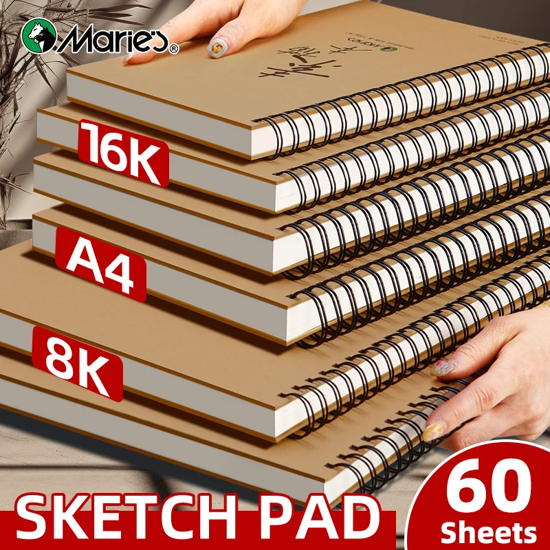 1pc Marie's 60-Sheet Spiral Sketch Paint Book for Adult,16k/A4/8K 73lb/120gsm Artist Quality Pad for Drawing,Painting,Writing