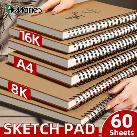 1pc Marie's 60-Sheet Spiral Sketch Paint Book for Adult,16k/A4/8K 73lb/120gsm Artist Quality Pad for Drawing,Painting,Writing