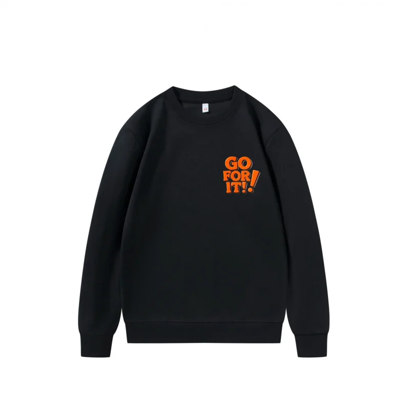سويت شيرت رجالي أسود GO FOR IT! رسومات نصية تحفيزية للارتداء اليومي غير الرسمي #2
