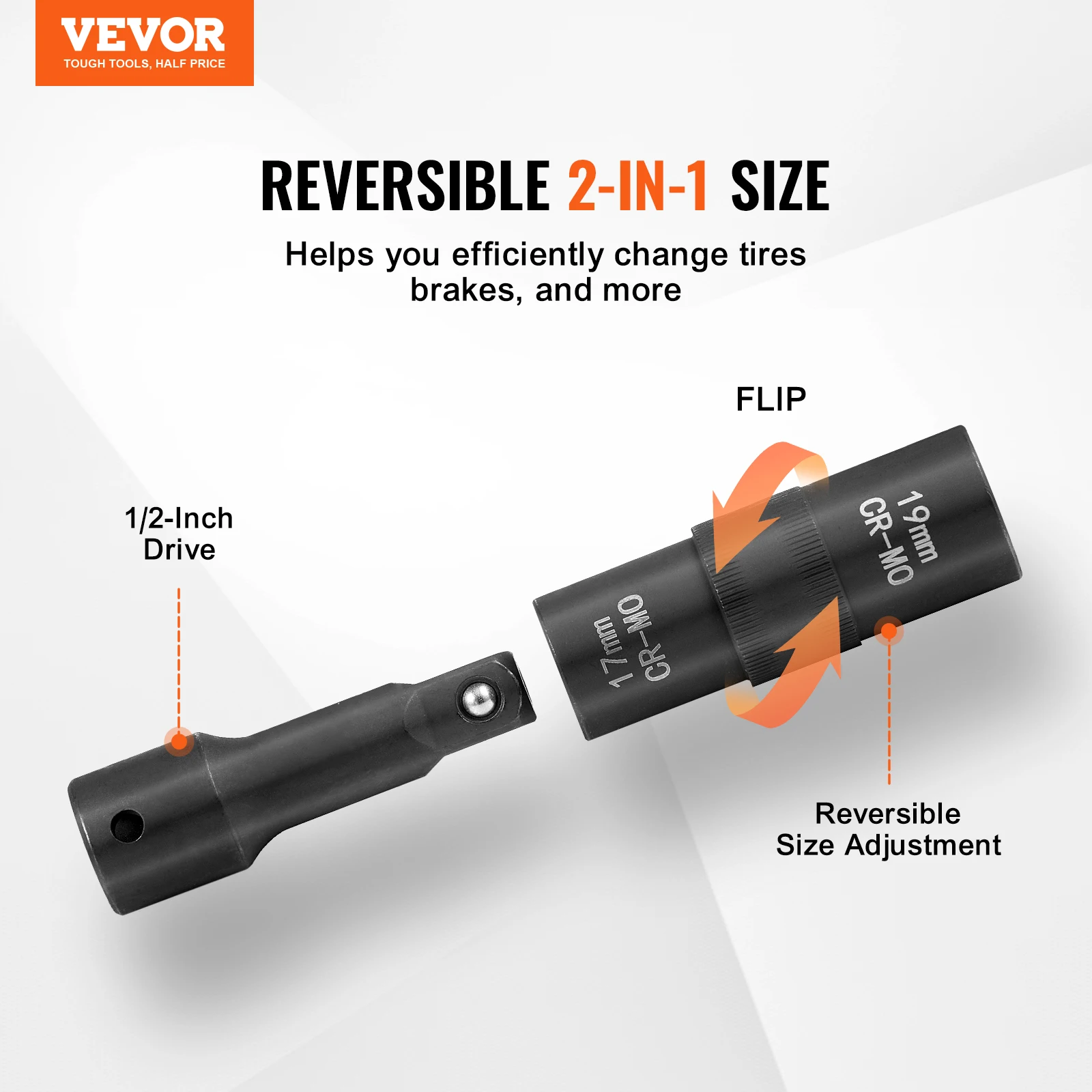 VEVOR Lug Nut Impact Socket Set 1/2 in Drive Metric SAE 6-Point Flip Socket Set 4 Total Lug Nut Sizes CR-MO Wheel Socket Set