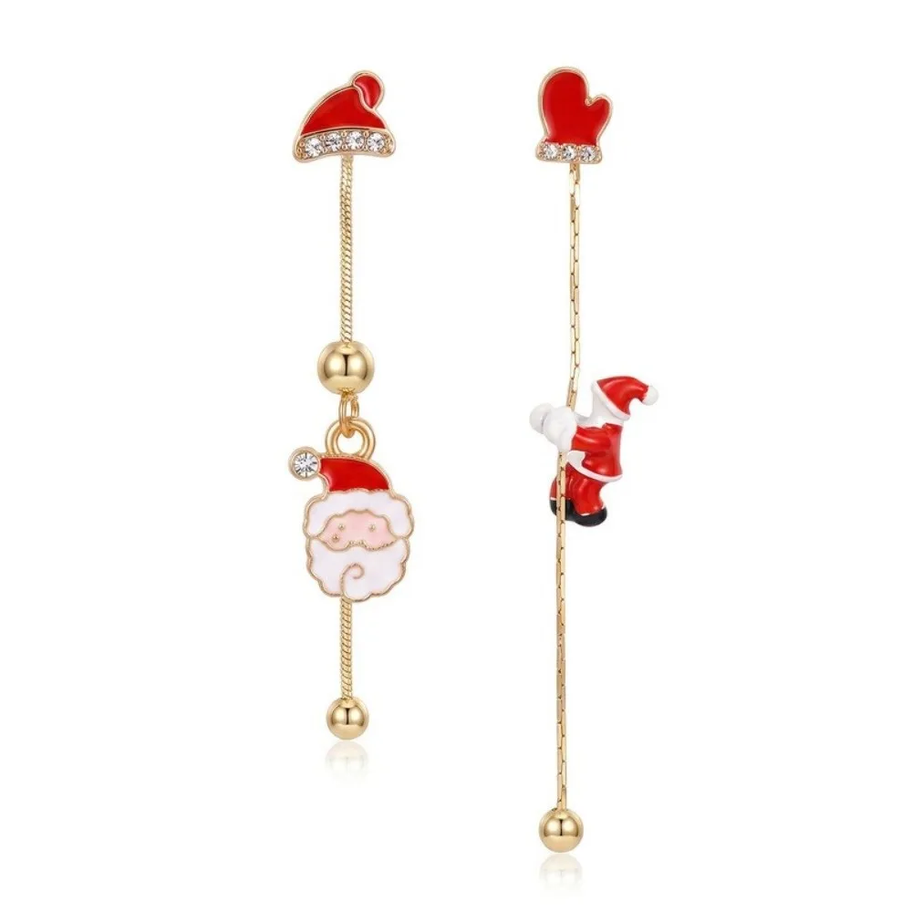 Asymmetric Design Christmas Dangle Earrings Zircon Star Enamel Snowman Drop Earrings For Women Red Hat Gloves Moving Santa Claus