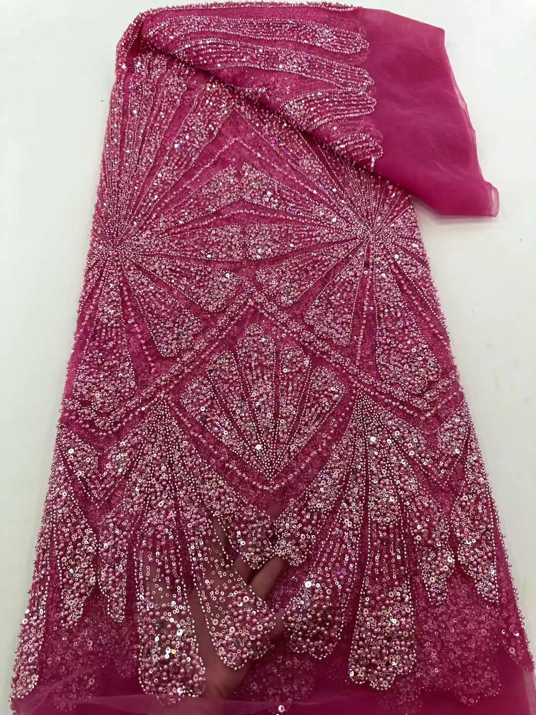 

African Mesh Lace Fabric Sequins Beads Lace Fabric 2026 High Quality French Nigeria Lace Dresses for Women Party Wedding Sewing