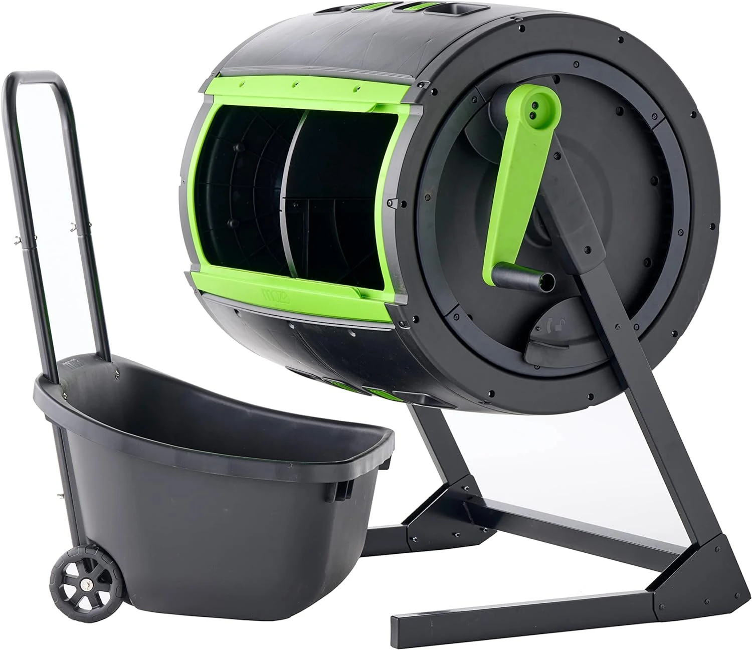 

Gallon Dual Chamber Compost Tumbler with Large Double Door and Open Base and Comes with Maze Compost Cart