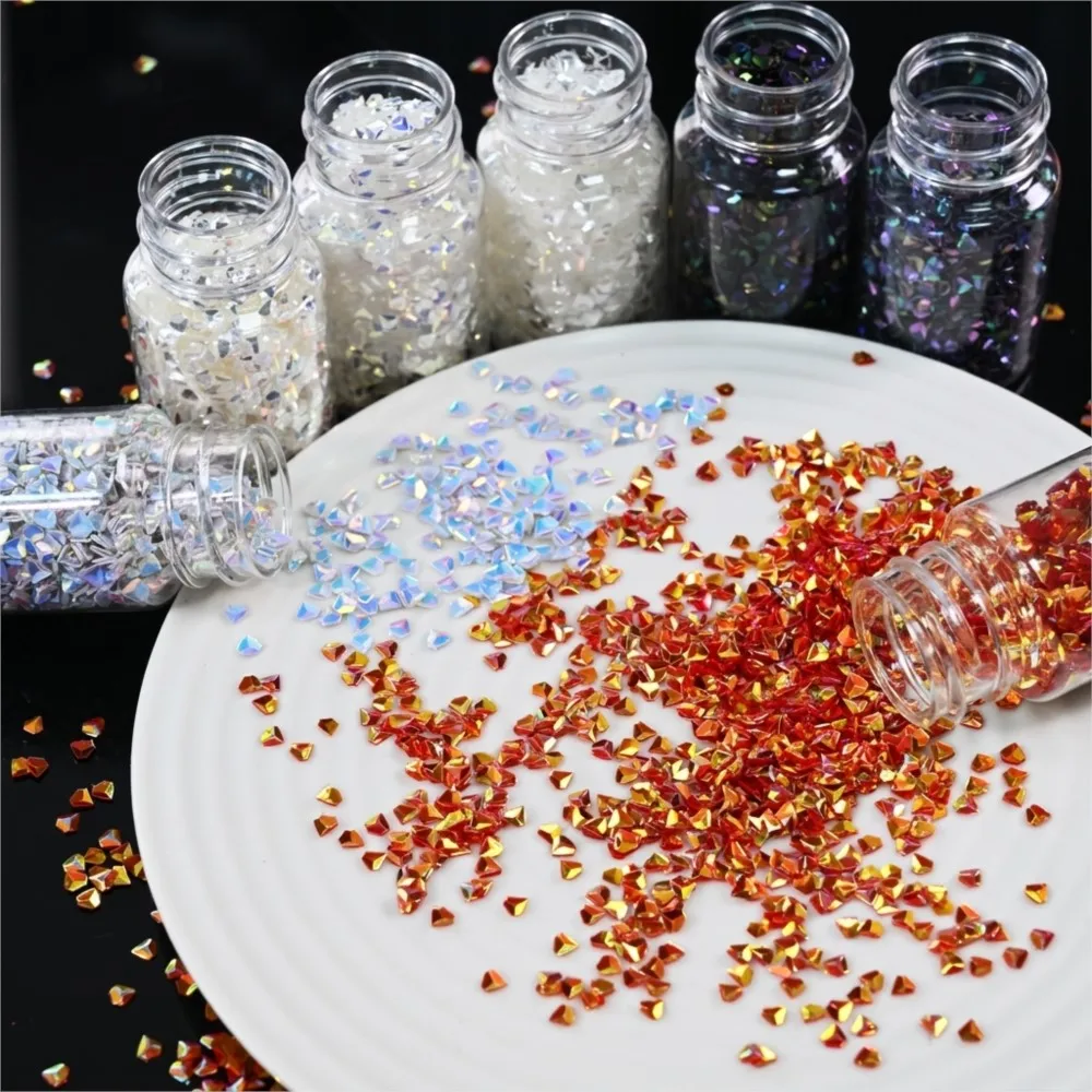 10g*7Bottles 3D Triangle Nail Glitter Sequins Sparkling Diamond Shape Nails Art Paillettes DIY Crafts Manicure Decoration Flakes