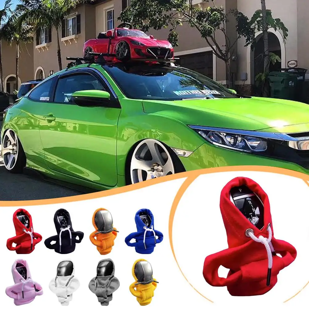 Car Gear Shift Knob Cover Handle Kit Creative Universal Hoodie Manual Gear Sweatshirt Decoration Funny Car Interior Accessories