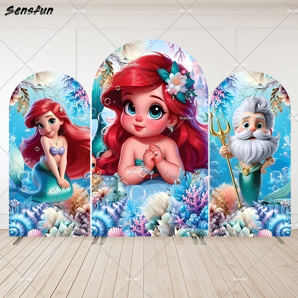 Disney Little Mermaid Princess Party Supplies Arched Backdrop Cover Under the Sea Ariel Grils Birthday Party Chiara Wall Banner