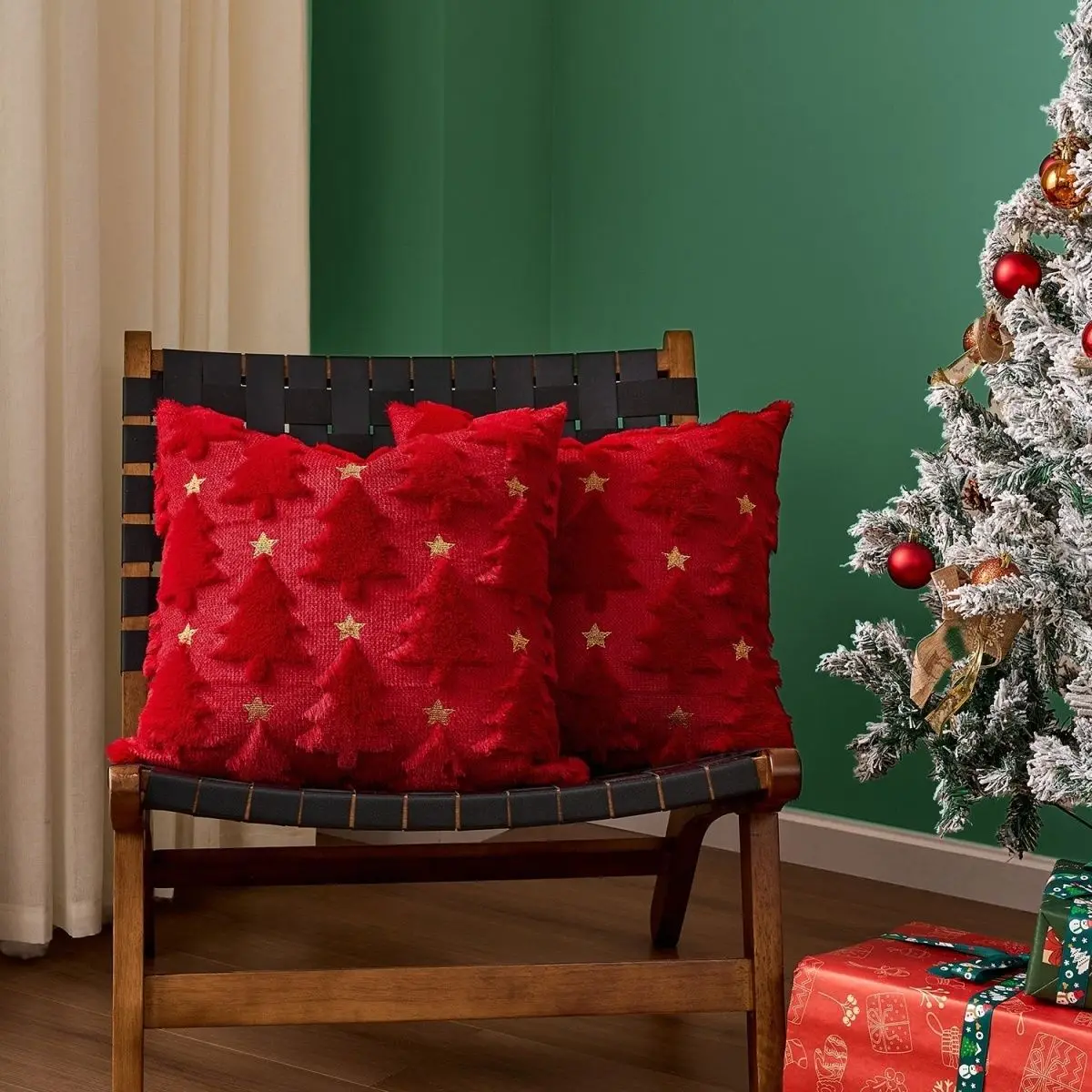 Top selling Christmas tree pillow cover with embroidered five pointed star design, sofa cushion, home cushion, pillowcase print