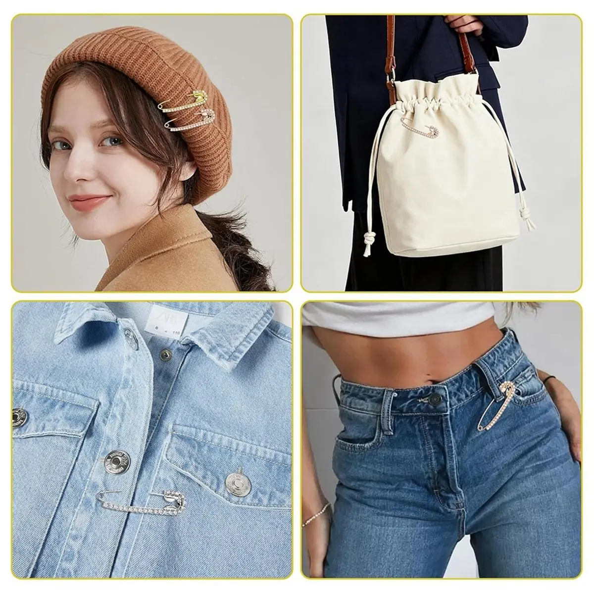 Multi-use Gear Rhinestone Safety Pins for Clothes Women Tighten Jeans Waist,Fix Clothing No Sewing,Decorative Brooch Pins for Ha