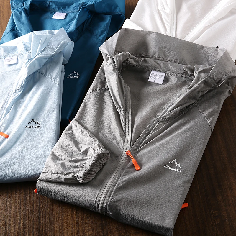 

Легкая мужская куртка с лазерной перфорацией для защиты от солнца, дышащая верхняя одежда для езды, модная приталенная модель с длинными рукавами и капюшоном