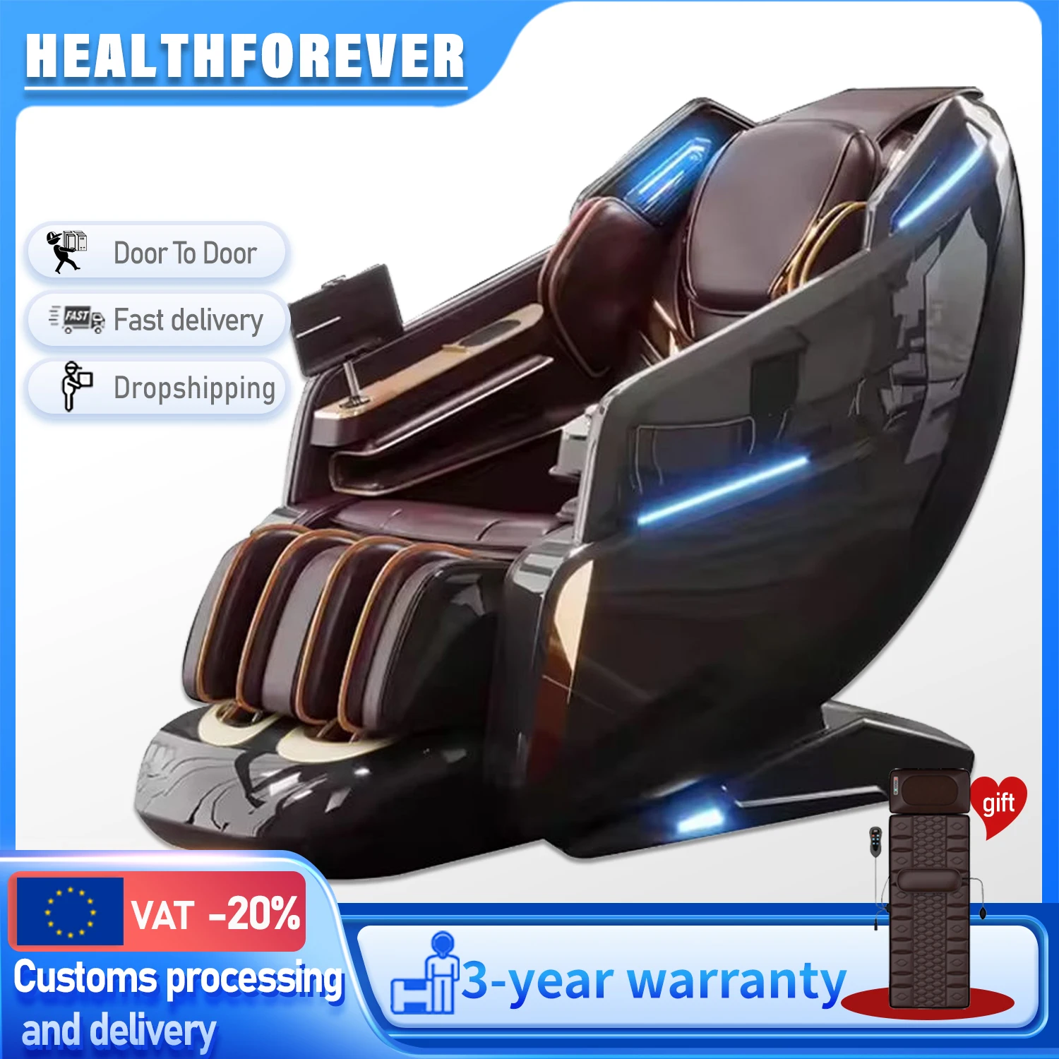 4D массажное кресло с нулевой гравитацией SL-Track, подушки для всего тела, подогрев, ролики для ног, шиацу, тайский растягивающийся искусственный голос, гарантия 3 года