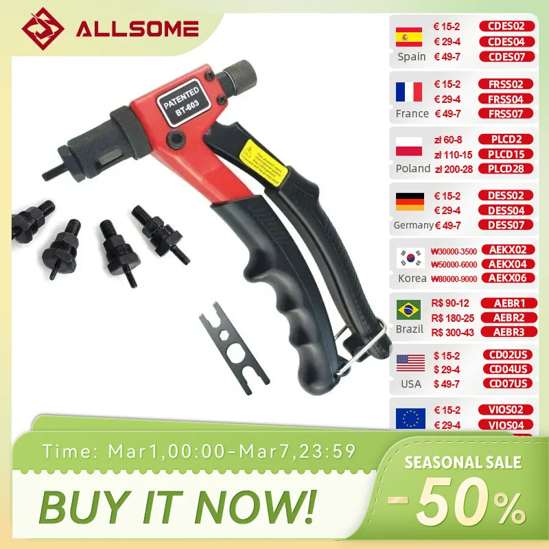 

Инструмент для заклепки ALLSOME ручной заклепки M3/M4/M5/M6