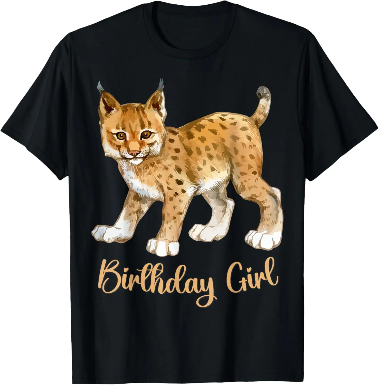 

Lynx Bobcat Birthday Girl Graphic T-Shirt Cute Wild Cat Toddler Tee Soft Breathable