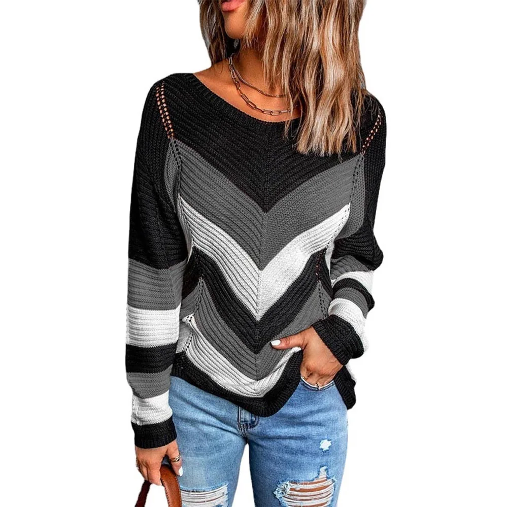 Color Blocked New Loose Top Snow Blocked Knit Sweater