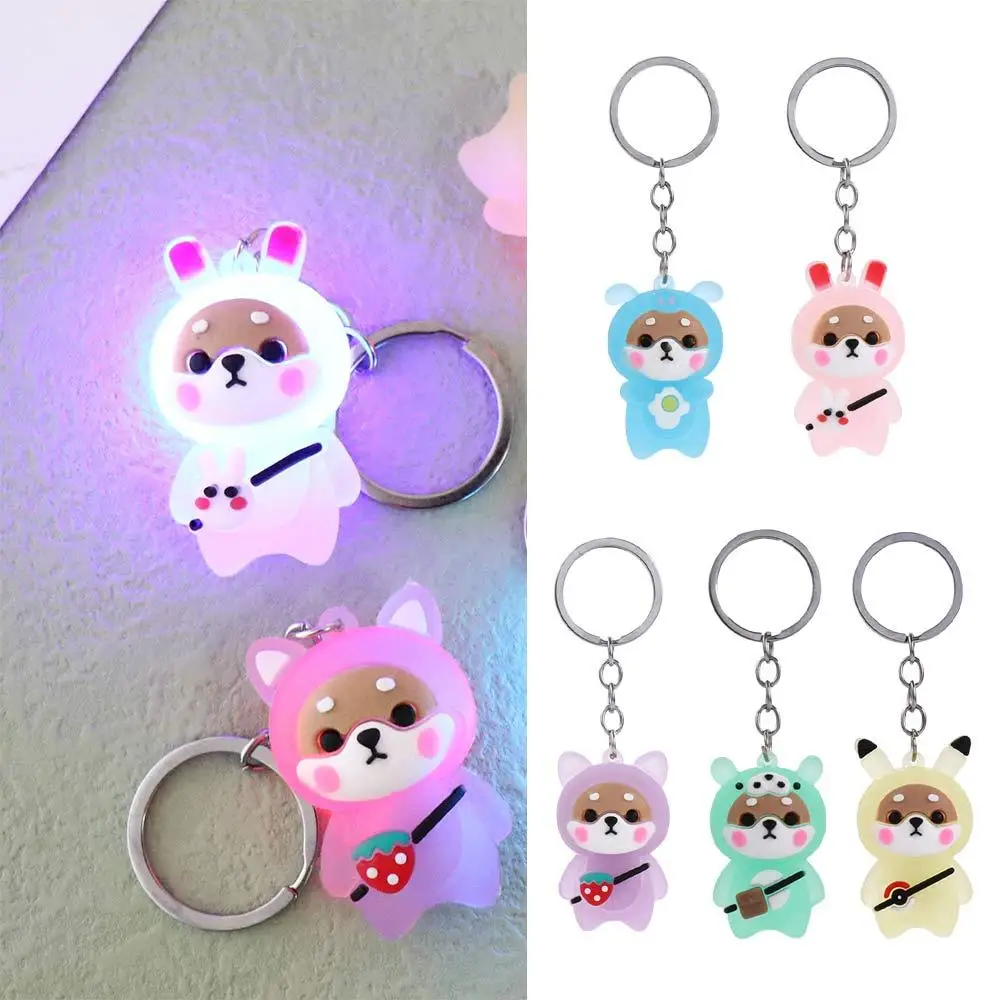 Boy Girl Cartoon Bag Key Chain Bear Pendant Shiba Inu Key Rings Keychain Doll Pendant Flashing Light Keychain